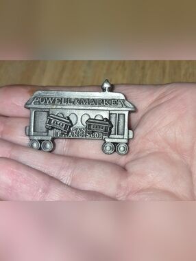 Vintage Torino Pewter San Francisco Cable Car Brooch And Earring Set